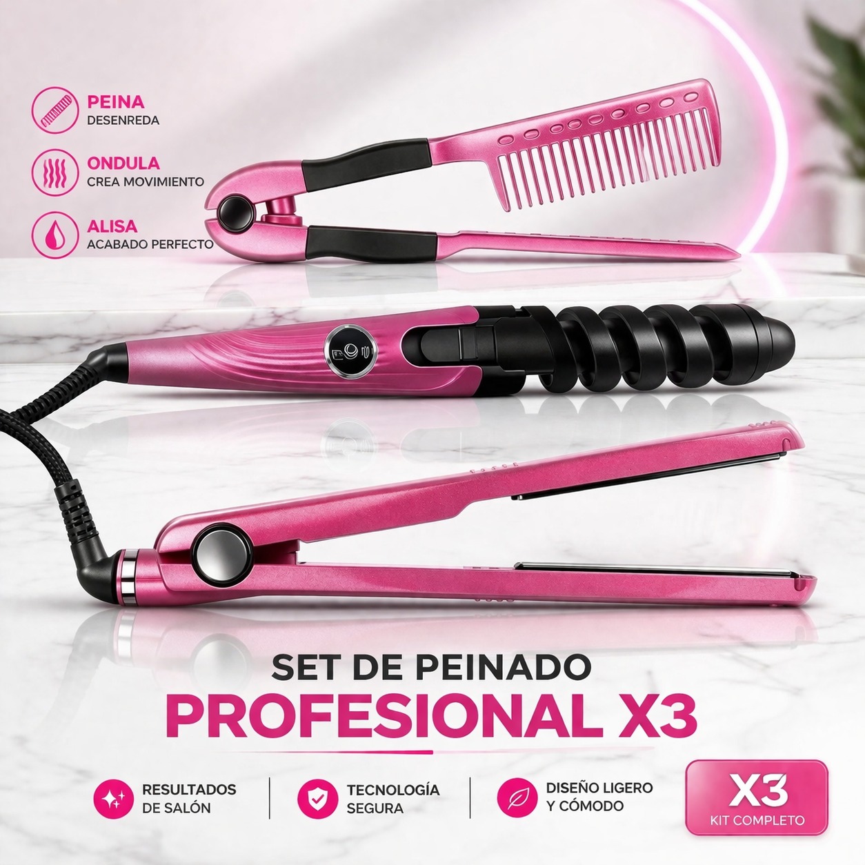 COMBO PLANCHA NANO ROSADO