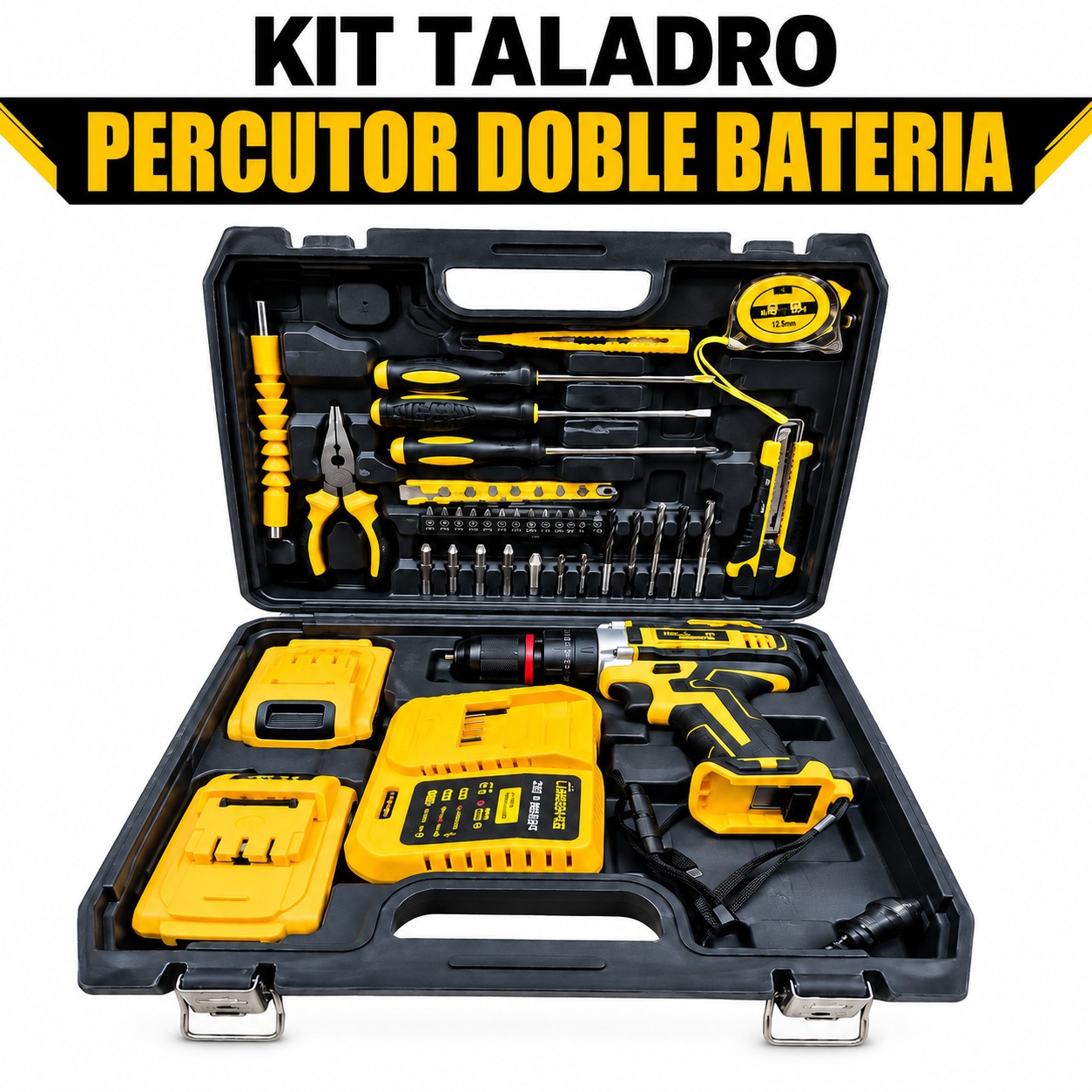 KIT TALADRO PERCUTOR DOBLE BATERIA